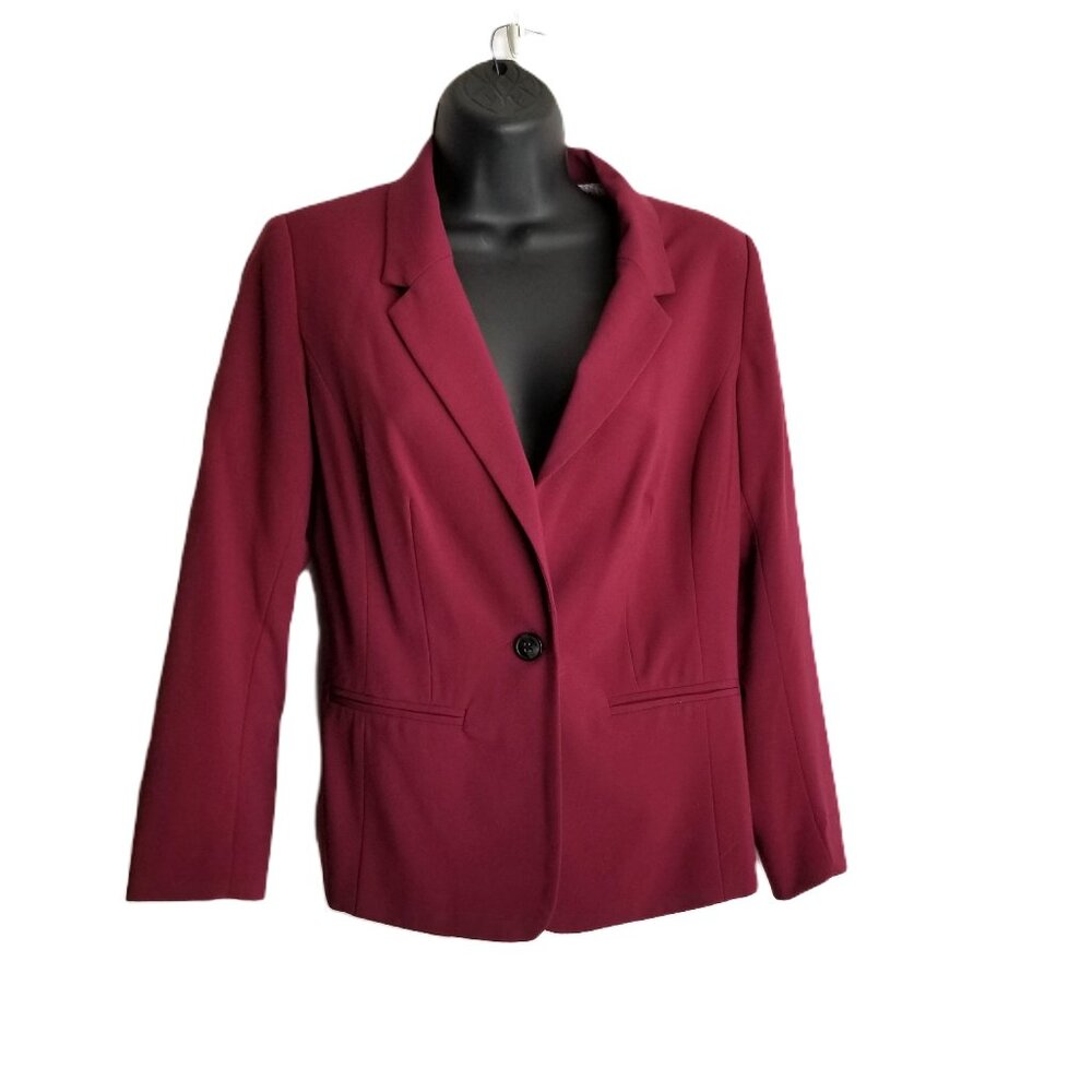 Kensie Burgundy Blazer Womens Small Stretch One Button Workwear Office Chic